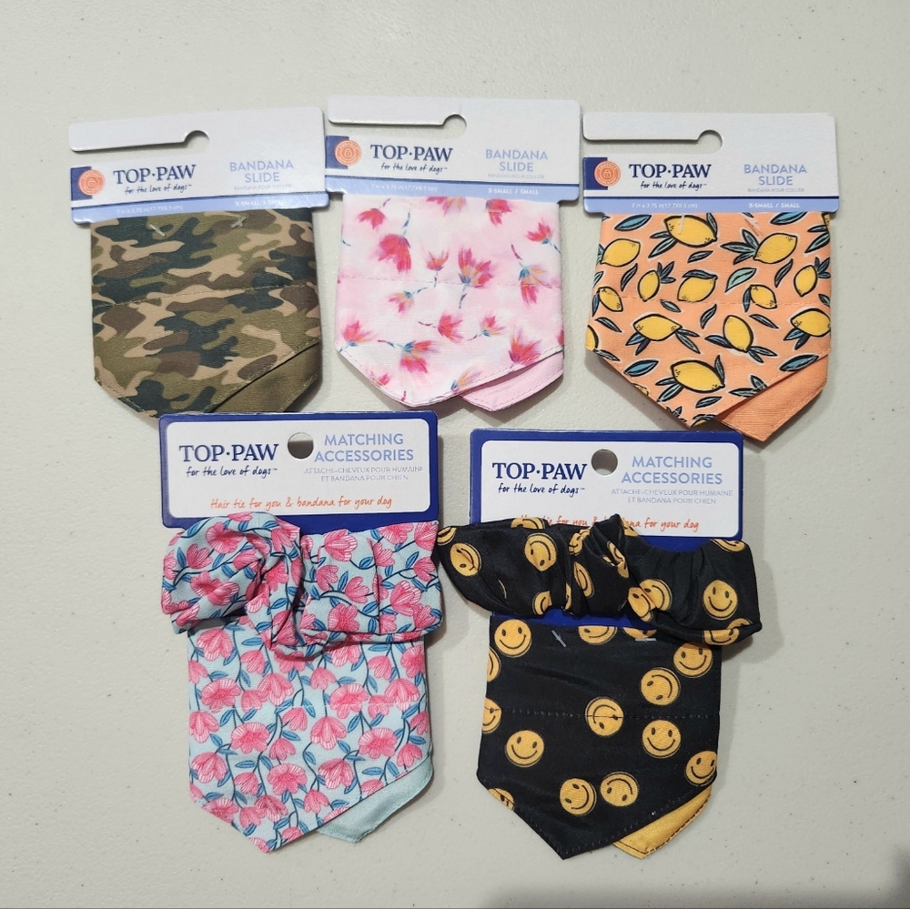 Top Paw Bandana Slides/Accessories for Dogs, Bundle, XS/SM